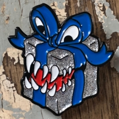 Enamel Mimic Present Pin - Silver and Blue